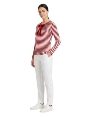Talbots Striped Long Sleeve Bow Neck Top Red White XS Classic Coastal Grandma